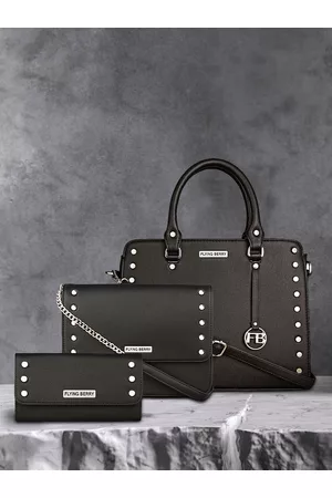 FLYING BERRY Set of 3 Black PU Structured Solid Bags