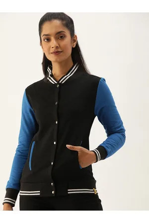 Campus Women Black & Blue Colourblocked Varsity Jacket