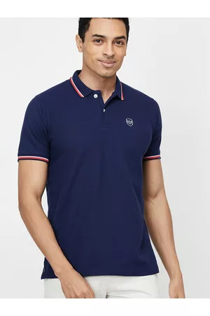 Max Collection Men Navy Blue Polo Collar Applique T-shirt