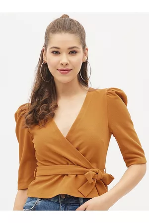 Harpa Women Mustard Yellow Solid Wrap Top
