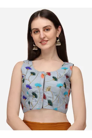 Fab Dadu Women Grey & Gold Embroidered Saree Blouse