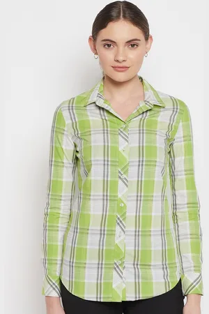 CANTABIL Women Green Checked Casual Shirt