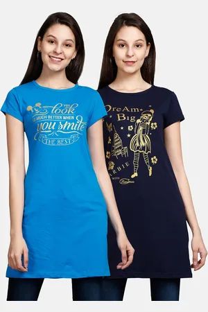 Fleximaa Women Blue Pack of 2 Printed Longline Top