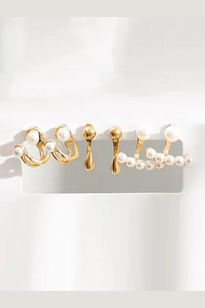 Jewels Galaxy Gold-Toned & White Set Of 6 Contemporary Studs Earrings