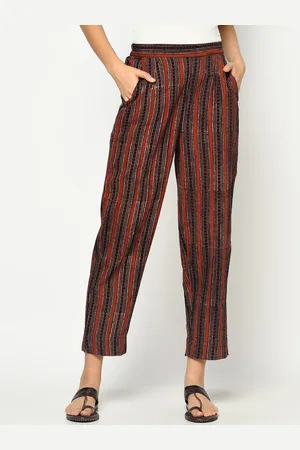 Fabindia Women Red Striped Tapered Trousers