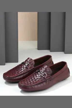 San Frissco Men Maroon Woven Design Leather Horsebit Loafers