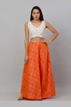 NEUDIS Woman Orange Jacquard Poly Silk Maxi Leganga Skirt