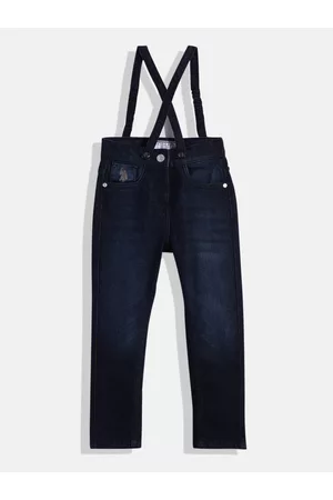 Ralph Lauren Girls Blue Solid Stretchable Jeans with Cross Strap Suspenders