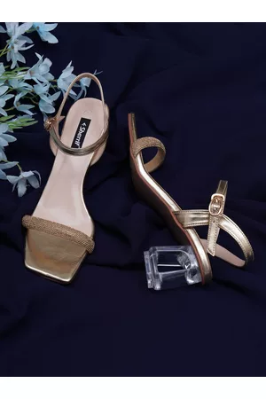 Sherrif Women Gold-Toned Embellished Party Block Heels