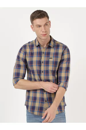 Wrangler Men Beige Slim Fit Tartan Checked Casual Cotton Shirt