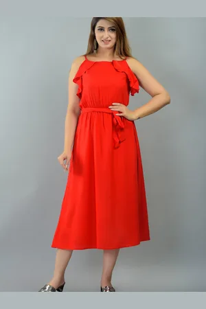 IQRAAR Women Red Solid Fit And Flare Dress