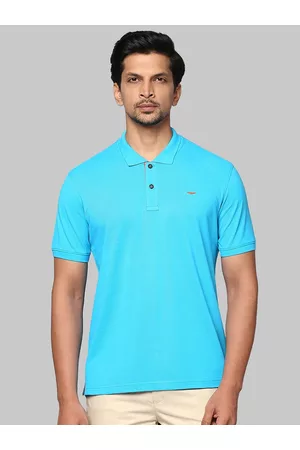 Park Avenue Men Blue Polo Collar Slim Fit T-shirt