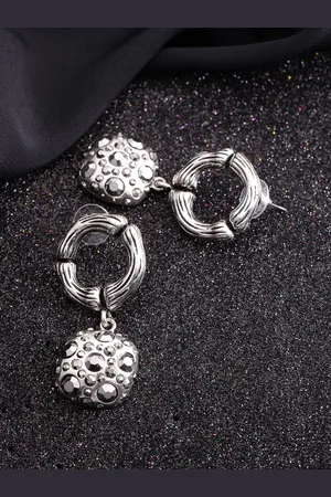 Jewels Galaxy Gunmetal-Toned Silver-Plated Stone-Studded Circular Drop Earrings