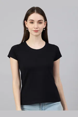 Color Capital Women Black Round Neck Cotton T-shirt