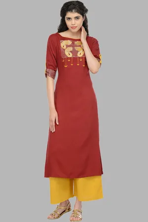 Bitterlime Women Maroon Fish Embroidered Thread Work Kurta