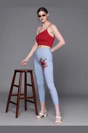 JC Mode Women Blue Embroidered Denim Jeggings