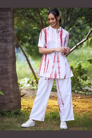 ATHENA Women Red Tie-Dye Shirt with Palazzos Co-Ords