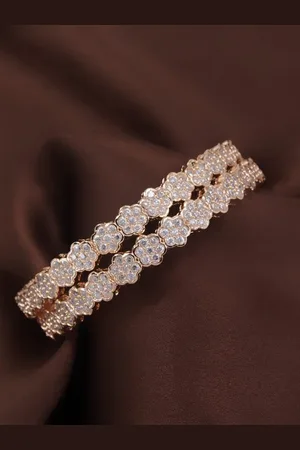 I Jewels Set of 2 Rose Gold-Plated White AD Stone-studded Bangles