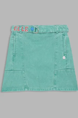 Elle Girls Sea Green Solid Pure Cotton Skirt