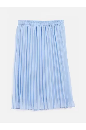 Sassafras Girls Blue Solid Accordion Pleats Flared Midi Skirt