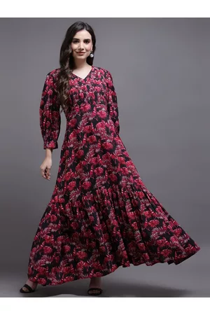 Kalini Women Red Floral Maxi V-Neck Dress