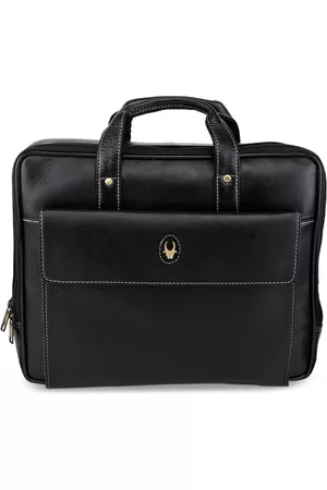 WildHorn Men Black Solid Genuine Leather 14 Inch Laptop Bag