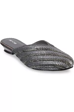 All Things Mochi Women Grey Embellished Mules Flats