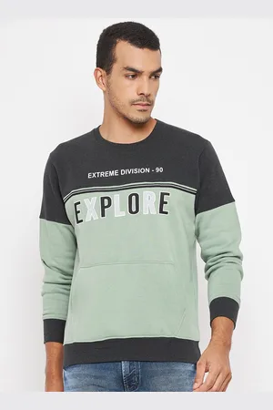 Duke Men Sea Green & Charcoal Colourblocked Fleece Sweatshirt