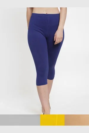 Jinfo Women Blue & Yellow Pack of 3 Cotton Solid Capris