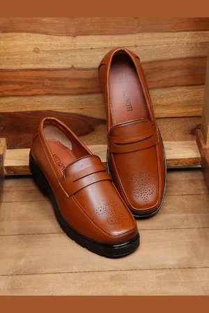 MUTAQINOTI Men Tan Colored Solid Formal Slip On Shoes