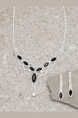SOHI Silver-Plated & Green Stones-Studded Jewellery Set