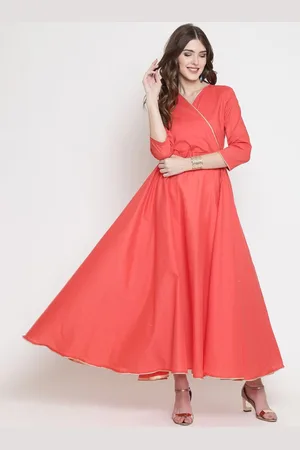 Sera Coral Red Cotton Ethnic Maxi Dress