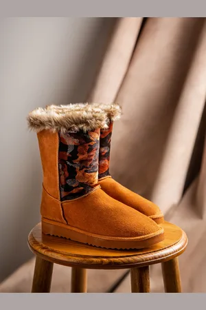 SAINT G. Tan Camouflage Fabric Suede Heeled Snug Boots