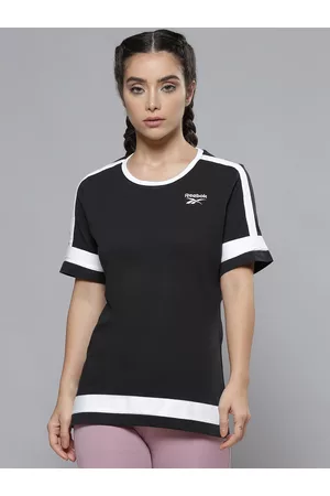 Reebok Women Black Brand Logo Print Detail Pure Cotton T-shirt