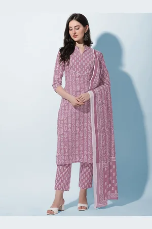 Mirchi Fashion Women Plus Size Pink Ethnic Pure Cotton Kurta with Trousers & With Dupatta