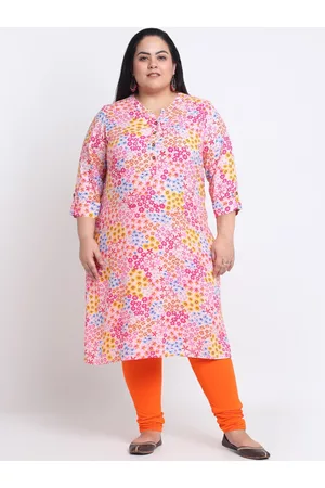 Pluss Floral Printed Mandarin Collar A-Line Curved Regular Kurta