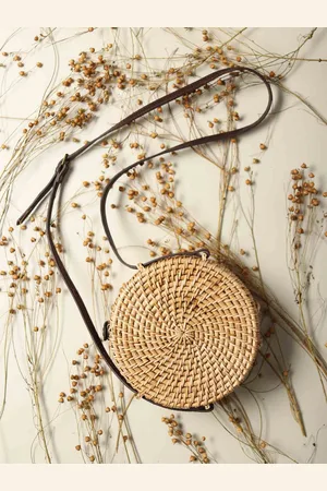 HABERE INDIA Beige Structured Handmade Woven Design Sling Bag