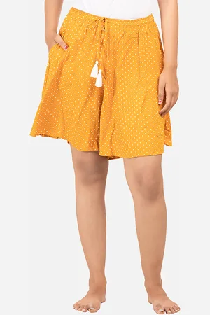 BStories Women Mustard & White Printed Lounge Shorts