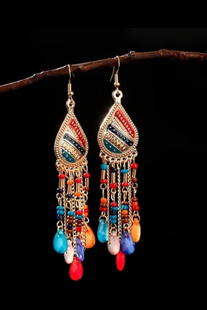 Yellow Chimes Yellow Women Chimes Gold-Toned Boho Beaded Drop Dangler Earring