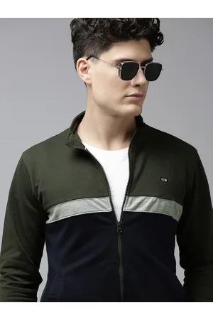 Arrow Men Olive Green & Navy Blue Colourblocked Sweatshirt