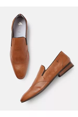 Gabicci Men Tan Brown Perforations Detail Formal Slip-on Shoes