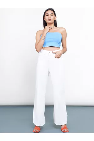 FREAKINS Women Classic White High-Rise Wide Leg Fit Jeans