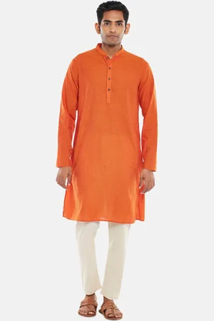 Pantaloons Men Rust Thread Work Kurta