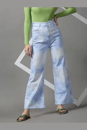SHOWOFF Women Blue & White Straight Fit Heavy Fade Stretchable Jeans