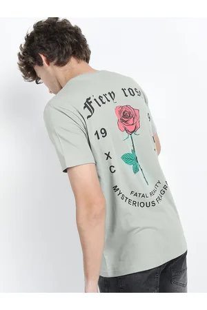 Ketch Men Green Typography Printed Mandarin Collar Applique Slim Fit T-shirt