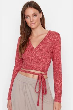 Trendyol Women Burgundy Print Wrap Crop Top