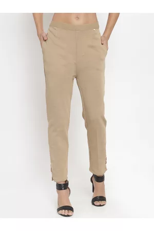 Clora Creation Women Beige Solid Cropped Woollen Trousers