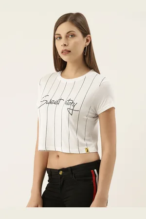 Campus White Printed Crop Top