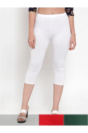 Jinfo Women White & Red Pack of 3 Cotton Solid Capris