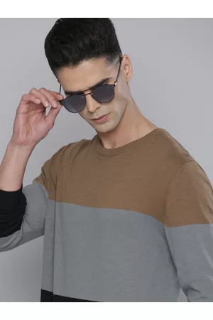 Flying Machine Men Brown & Black Colourblocked Pure Cotton Knitted Pullover